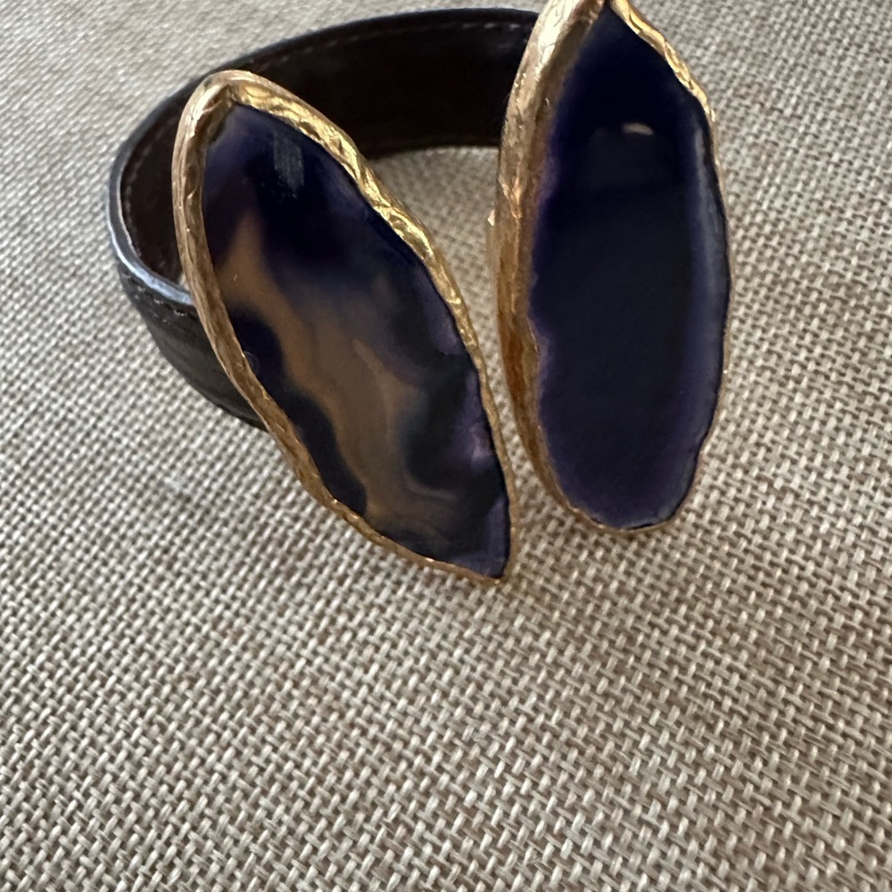 Gold and Purple agate Cuff Bracelet